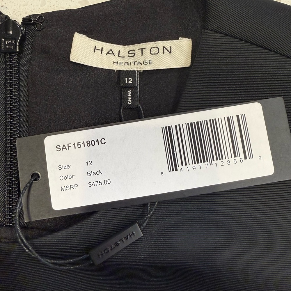 Halston Heritage Black Pleated Fit & Flare Cocktail Dress NWT Size 12 - Picture 3 of 13